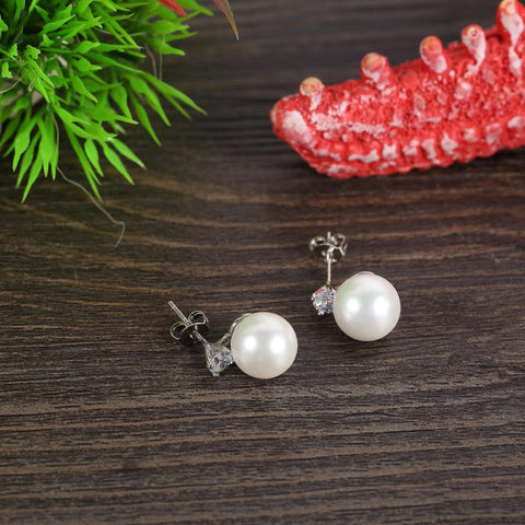 Yangtze Store White/Silver Stud Pearl Earrings PSE001