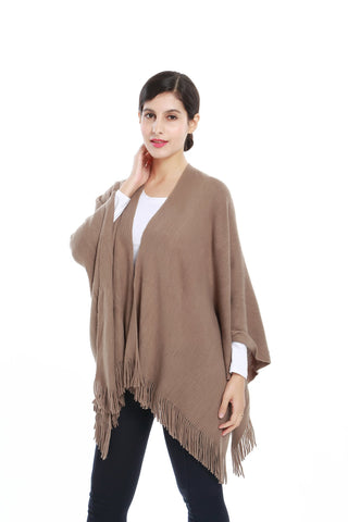 Yangtze Store Women's Knitted Kimono Cardigan Cape Solid Brown Color CAR201