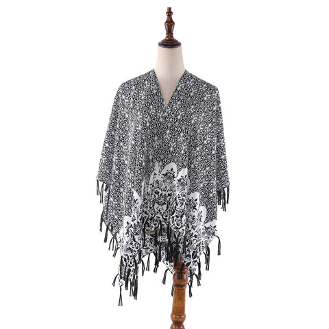 Yangtze Store Women's Sheer Kimono Cardigan Cape Black and White CAR017