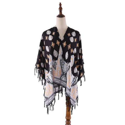 Yangtze Store Women's Sheer Kimono Cardigan Cape Black Theme Paisley Print CAR012