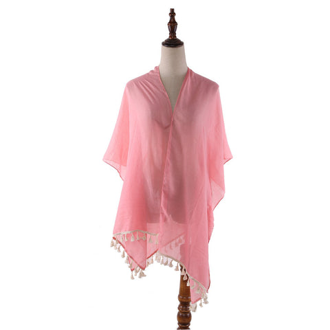 Yangtze Store Women's Sheer Kimono Cardigan Cape Solid Pink Color CAR015