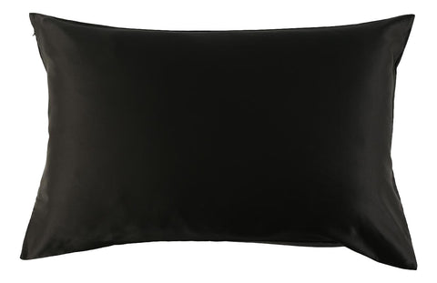 Standard Size Silk Pillowcase Single-Sided with Cotton Underside Hidden Zipper -Black