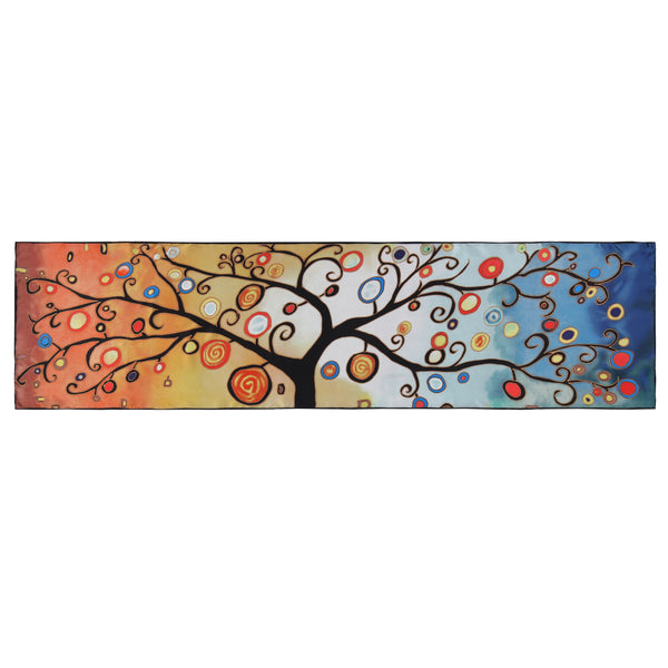 Long Charmeuse Silk Scarf with Classic Art Print Tree of Life Beige LZD147