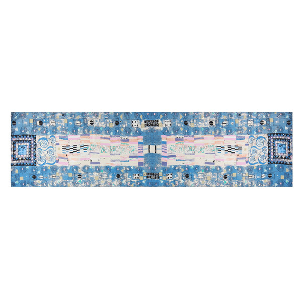 Long Charmeuse Silk Scarf with Classic Art Print Tree of Life Blue LZD148