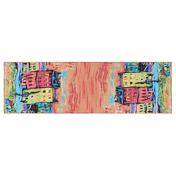 Long Charmeuse Silk Scarf with Classic Art Print Houses in Munich By Kandinsky LZD149