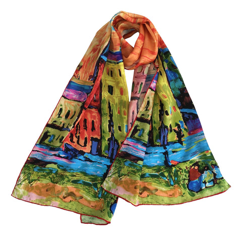Long Charmeuse Silk Scarf Red Theme Classic Painting LZD124