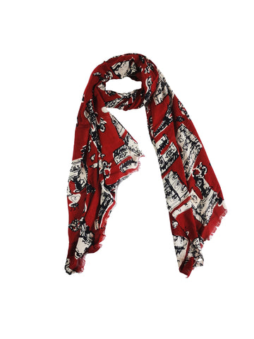 Long Cotton Scarf Red Theme Abstract Print COT831