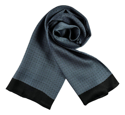 Long Silk Scarf for Men Black and Blue Theme Check Print SFM053