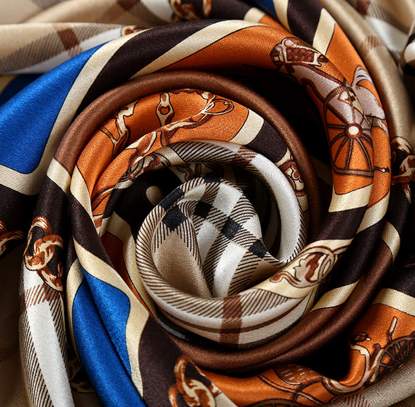 Large Square Silk Scarf 36x36" (90x90cm)  Taupe Theme SZD053