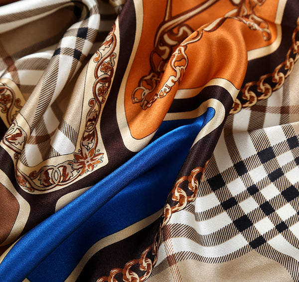 Large Square Silk Scarf 36x36" (90x90cm)  Taupe Theme SZD053