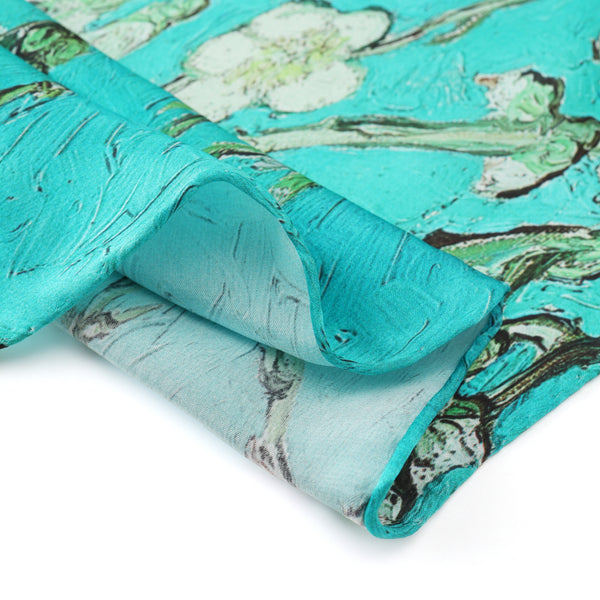 Long Charmeuse Silk Scarf with Classic Art Print Almond Blossoms By Van Gogh LZD144