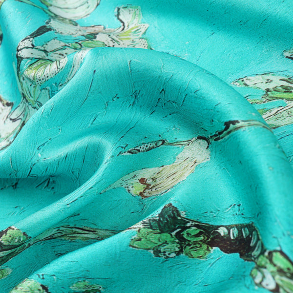Long Charmeuse Silk Scarf with Classic Art Print Almond Blossoms By Van Gogh LZD144