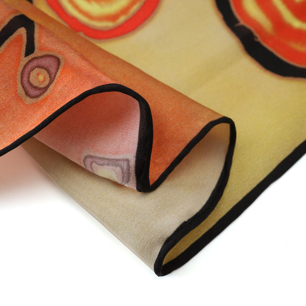 Long Charmeuse Silk Scarf with Classic Art Print Tree of Life Beige LZD147