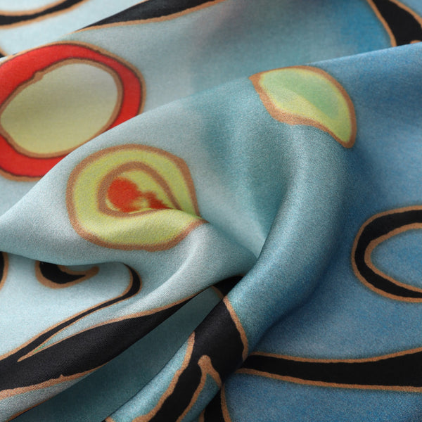 Long Charmeuse Silk Scarf with Classic Art Print Tree of Life Beige LZD147