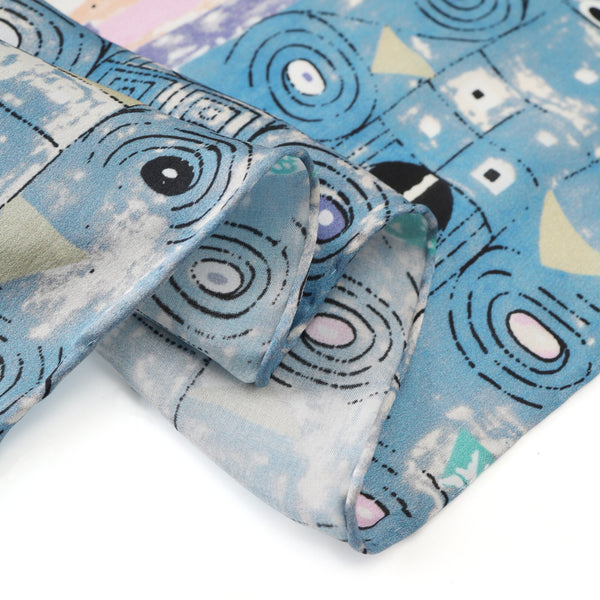 Long Charmeuse Silk Scarf with Classic Art Print Tree of Life Blue LZD148