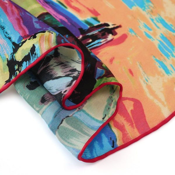 Long Charmeuse Silk Scarf with Classic Art Print Houses in Munich By Kandinsky LZD149