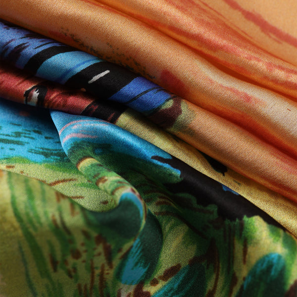 Long Charmeuse Silk Scarf with Classic Art Print Houses in Munich By Kandinsky LZD149