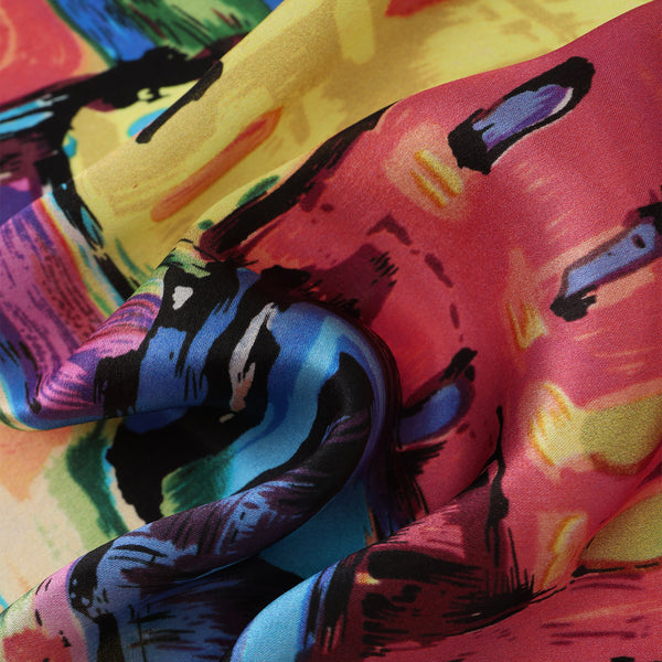 Long Charmeuse Silk Scarf with Classic Art Print Houses in Munich By Kandinsky LZD149