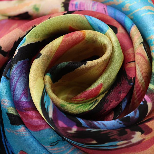 Long Charmeuse Silk Scarf with Classic Art Print Houses in Munich By Kandinsky LZD149