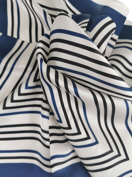 Silk Neckerchief Small Square Silk Scarf Navy Stripes XFJ261