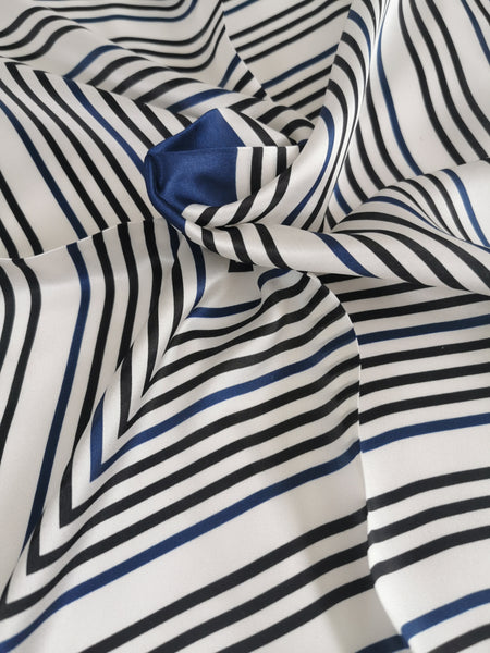 Silk Neckerchief Small Square Silk Scarf Navy Stripes XFJ261