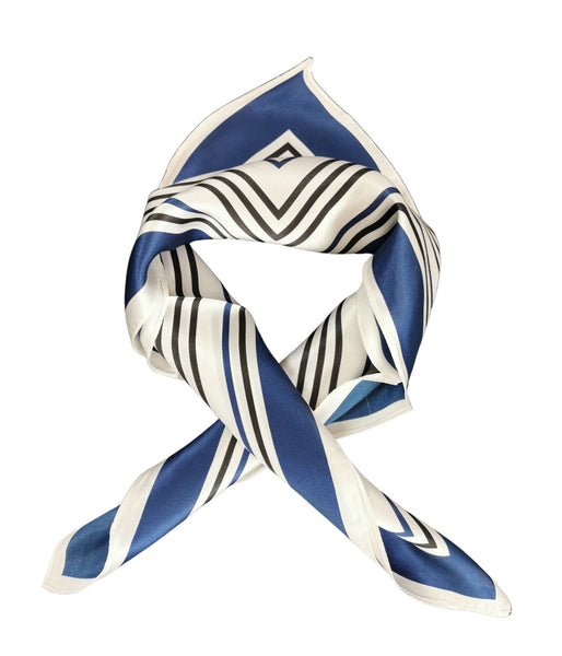 Silk Neckerchief Small Square Silk Scarf Navy Stripes XFJ261