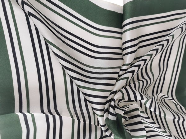 Silk Neckerchief Small Square Silk Scarf Green Stripes XFJ263