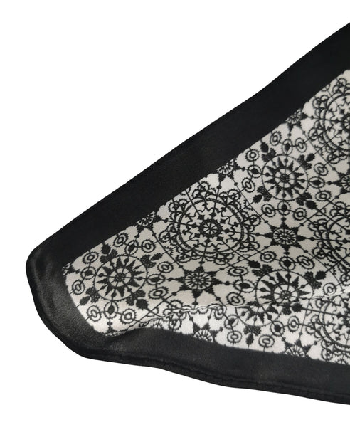 Silk Neckerchief Small Square Silk Scarf Black and White XFJ264