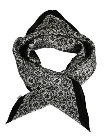 Silk Neckerchief Small Square Silk Scarf Black and White XFJ264