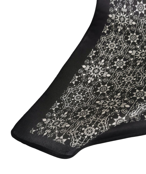 Silk Neckerchief Small Square Silk Scarf Black and White XFJ265