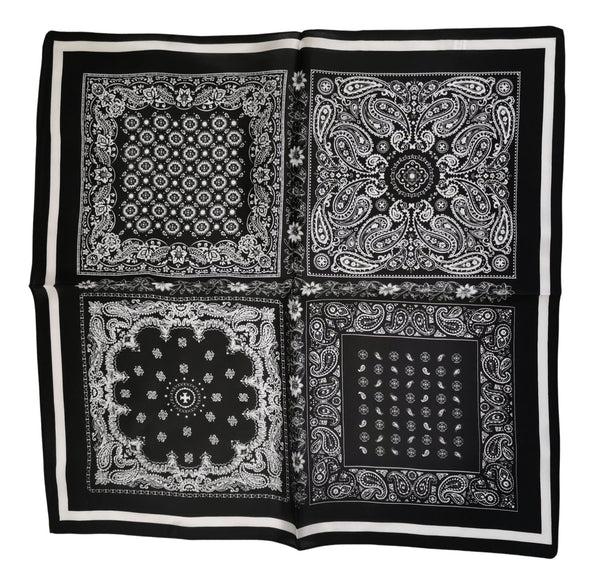 Silk Neckerchief Small Square Silk Scarf Black and White XFJ266