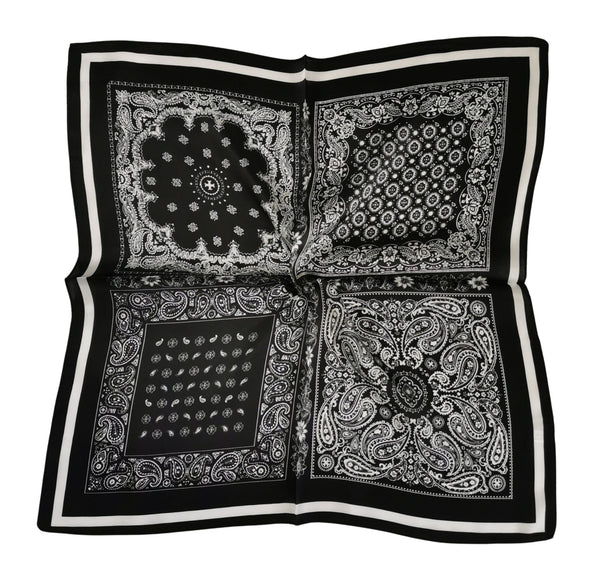 Silk Neckerchief Small Square Silk Scarf Black and White XFJ266