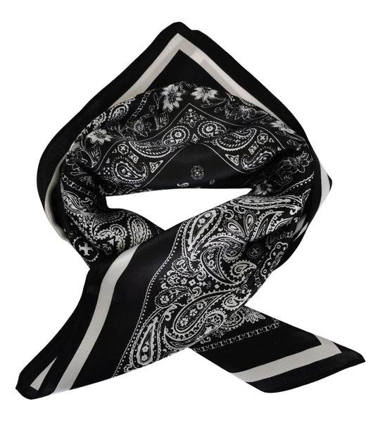 Silk Neckerchief Small Square Silk Scarf Black and White XFJ266