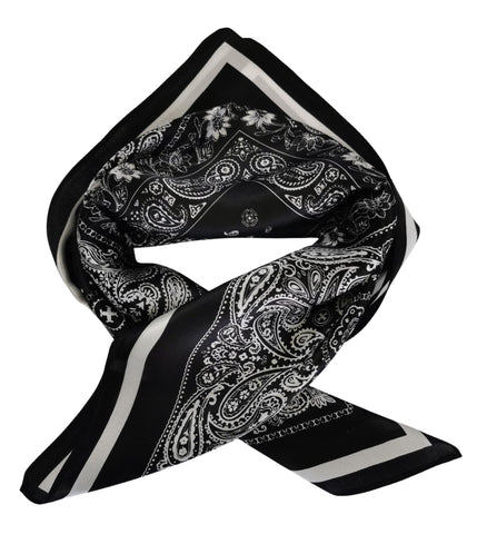 Silk Neckerchief Small Square Silk Scarf Black and White XFJ266
