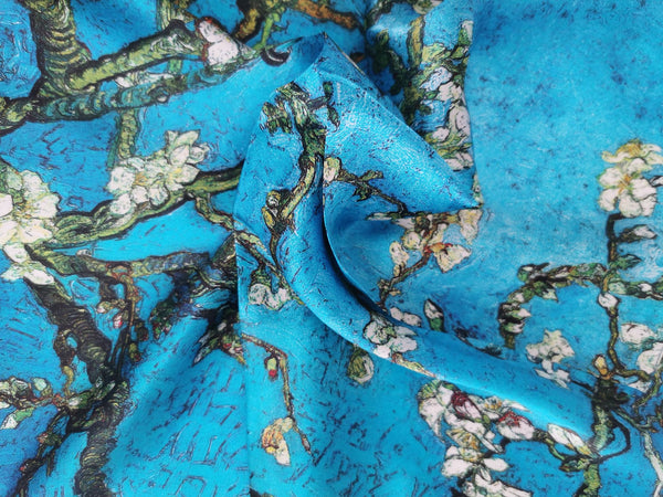 Silk Neckerchief Small Square Silk Scarf Almond Blossom by Van Gogh XFJ421
