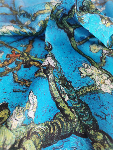 Silk Neckerchief Small Square Silk Scarf Almond Blossom by Van Gogh XFJ421