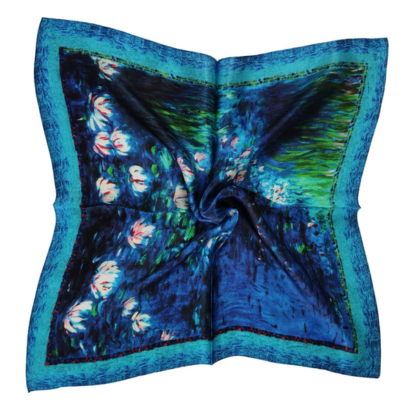 Silk Neckerchief Small Square Silk Scarf Water Lilies by Monet XFJ422