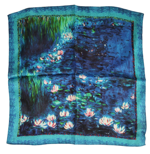 Silk Neckerchief Small Square Silk Scarf Water Lilies by Monet XFJ422