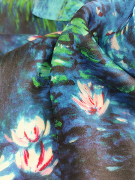 Silk Neckerchief Small Square Silk Scarf Water Lilies by Monet XFJ422