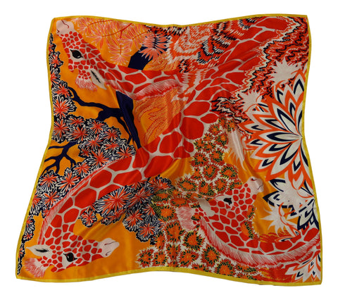 Large Square Silk Scarf Orange Theme Giraffe Print SZD302