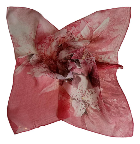 Silk Neckerchief Small Square Silk Scarf Pink Theme Floral Print QFJ106