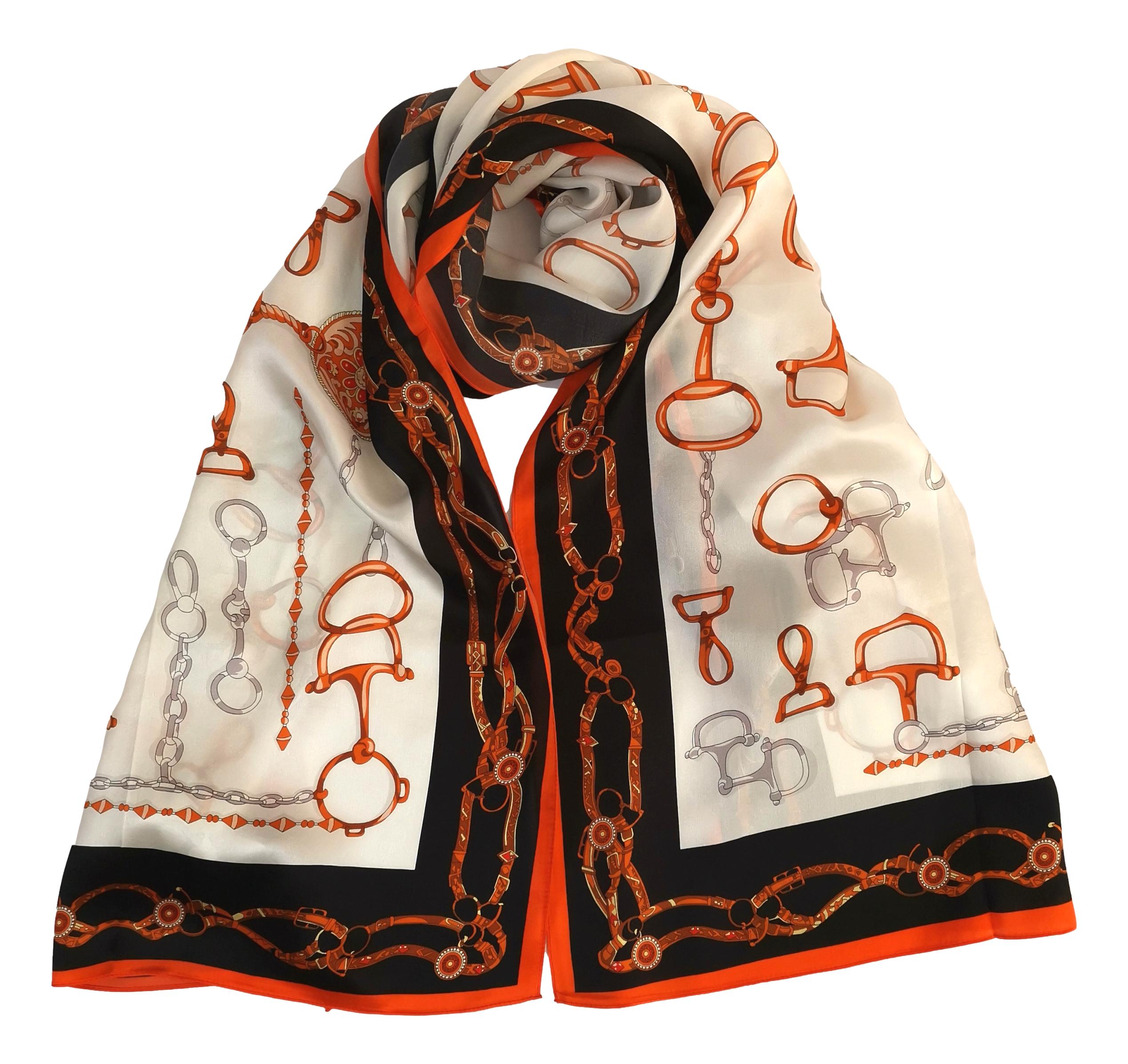 LEEZ La Ceinture Orange Print Square Silk Scarf