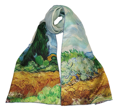Long Charmeuse Silk Scarf with Classic Painting LZD121