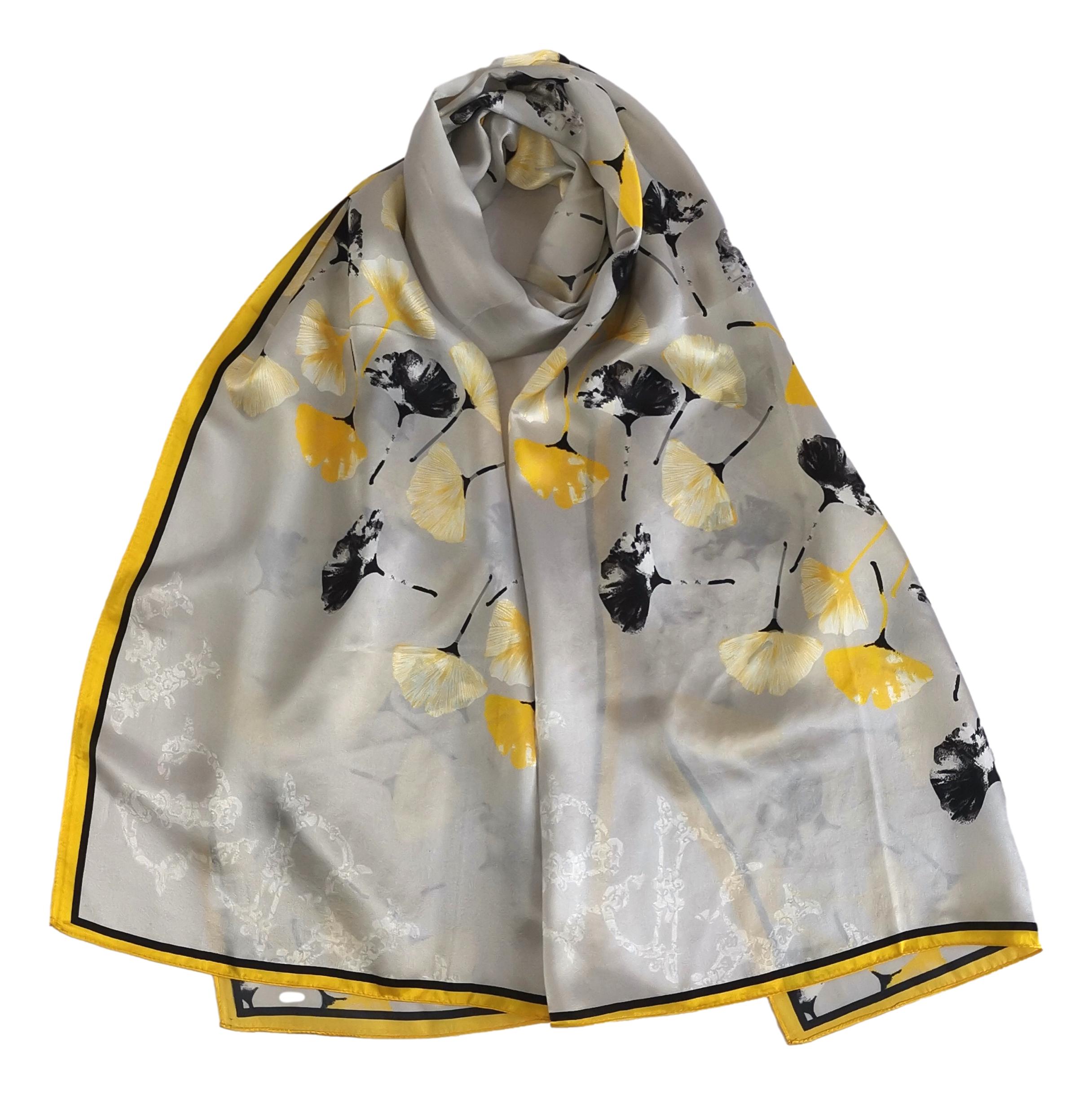 Ivory floral Silk Scarf Medium Hand-Rolled Silk Scarf in Brown/Ivory Floral Bandana  main image 3