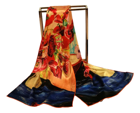 Long Charmeuse Silk Scarf Classic Painting LZD135