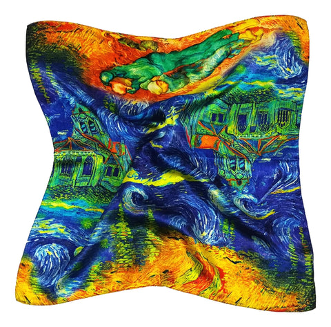 Mid-Sized Square Silk Scarf Blue Theme Starry Night by Van Gogh ZFD234