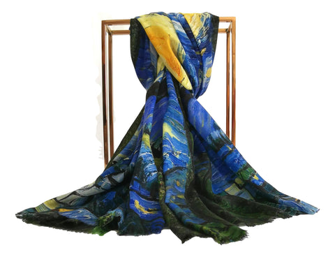 Luxurious Extra Wide 100% Cashmere Scarf & Wrap Starry Night by Van Gogh CSH228