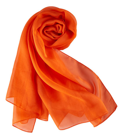 Long Silk Chiffon Scarf Solid Orange Color SQL205