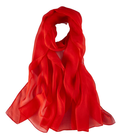Long Silk Chiffon Scarf Solid Red Color SQL203