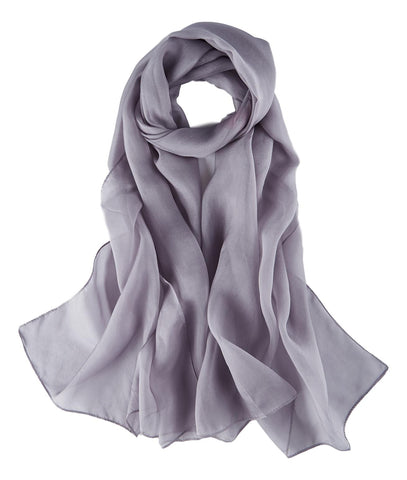 Long Silk Chiffon Scarf Solid Gray Color SQL210